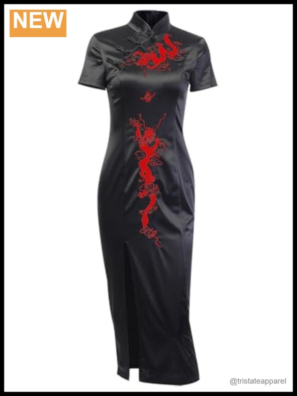 Gothic Cheongsam Dress Chinese Stand Collar Dragon Embroidery Side Slit